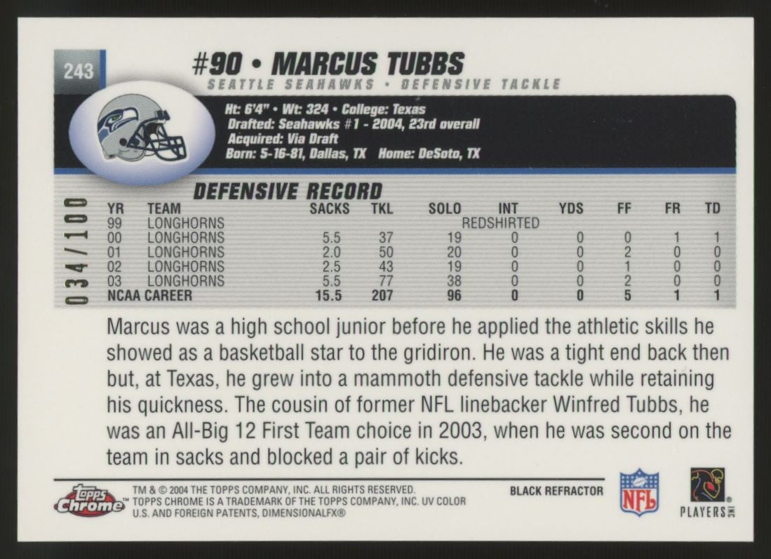 2004 Topps Chrome Marcus Tubbs RC Black Refractor /100 #243