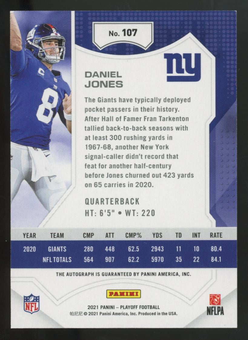2021 Panini Playoff Daniel Jones Red Zone Auto #107