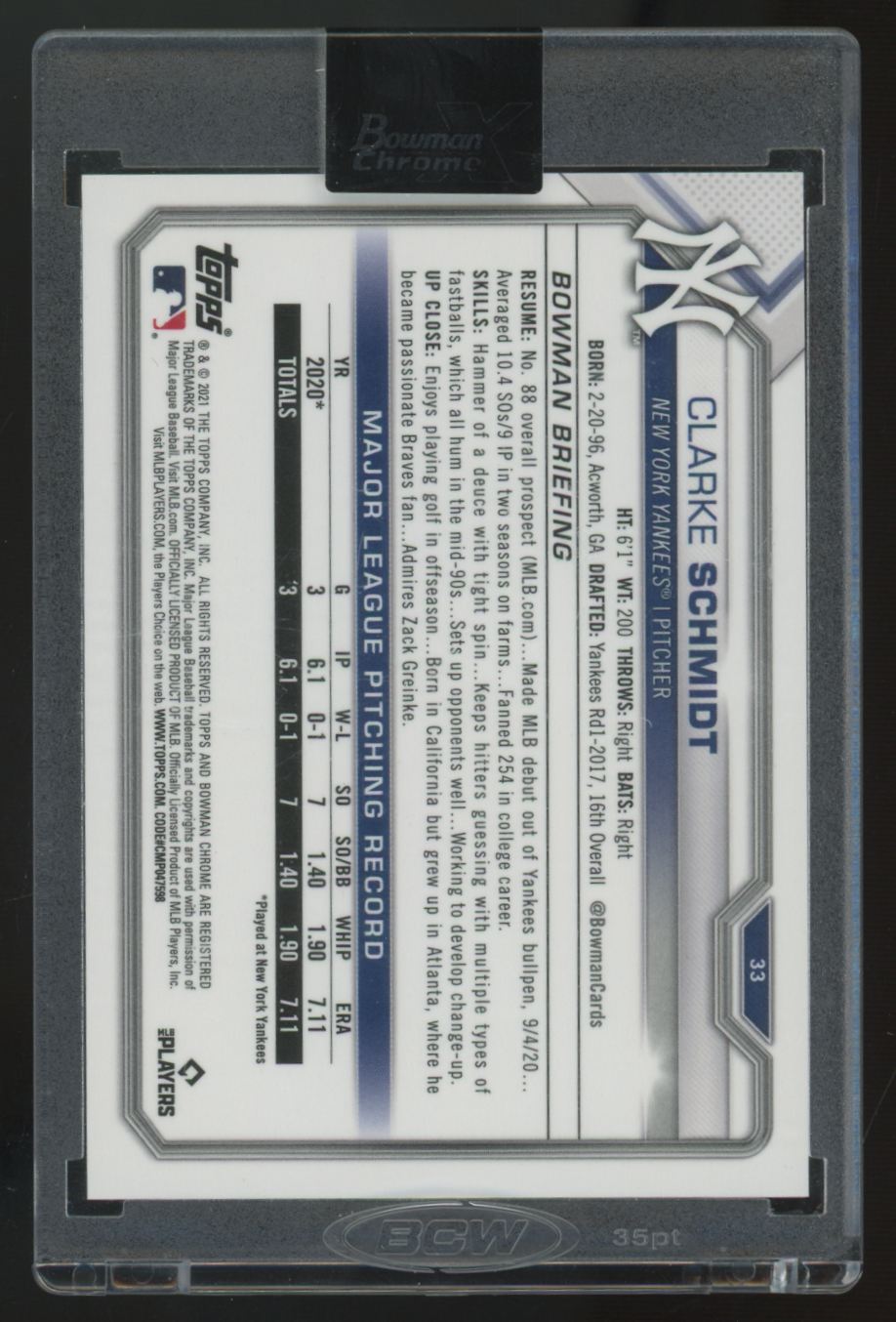 2021 Bowman Chrome X Clarke Schmidt RC Red X-Fractor /3 #33