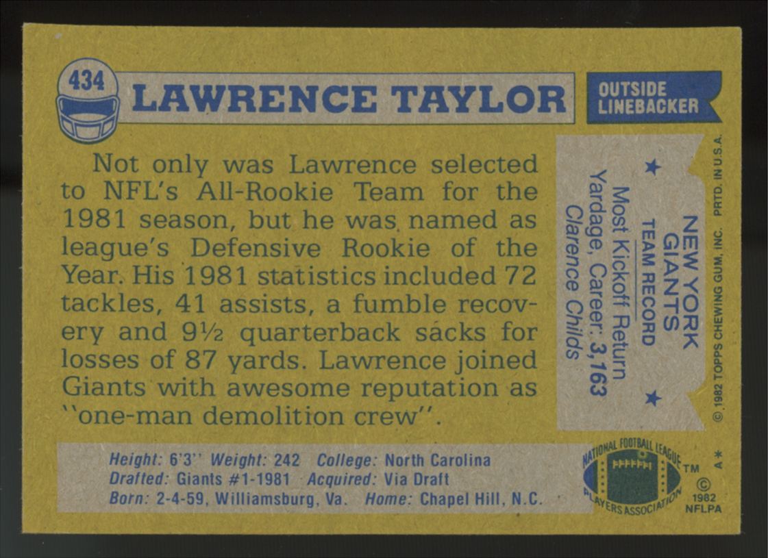 1982 Topps Lawrence Taylor RC #434 VG-EX
