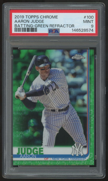 2019 Topps Chrome Aaron Judge Batting Green Refractor /99 #100 PSA 9