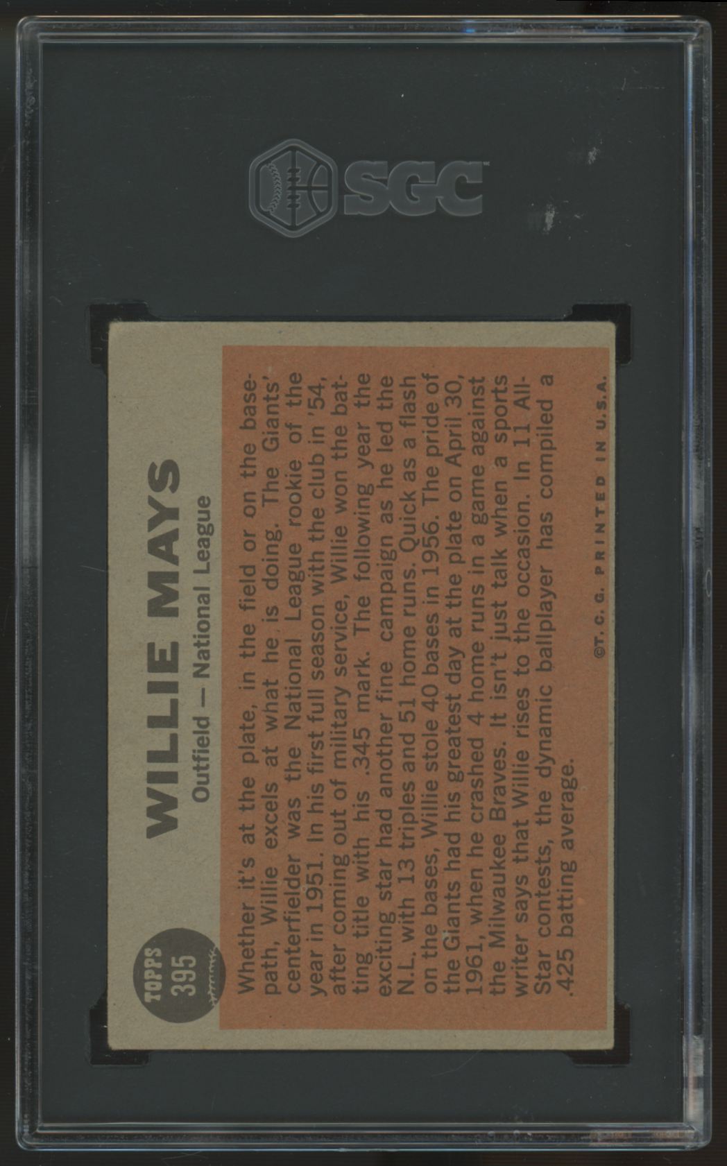 1962 Topps Willie Mays All Star #395 SGC 2.5 *749