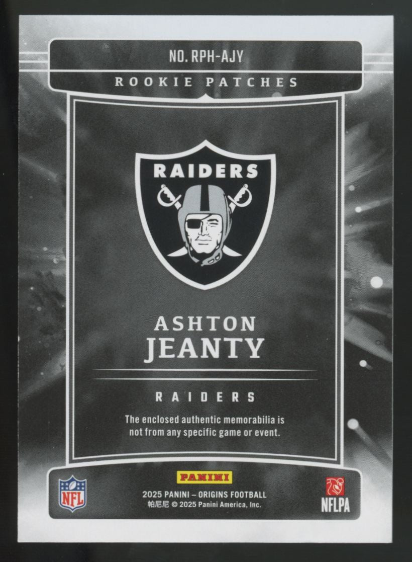 2025 Panini Origins Ashton Jeanty RC Patch /199 #RPH-AJY