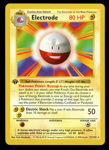 Pokemon Electrode 1st Edition Base Set Shadowless #21/102