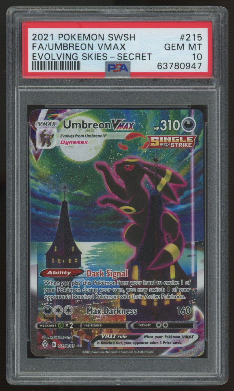 2021 Pokemon Umbreon VMAX Evolving Skies Full Art Secret #215 PSA 10 (B)