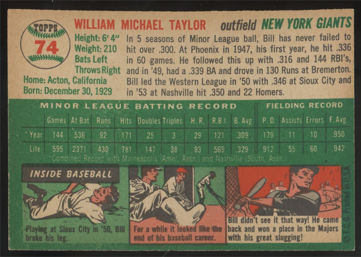 1954 Topps Bill Taylor #74 NM