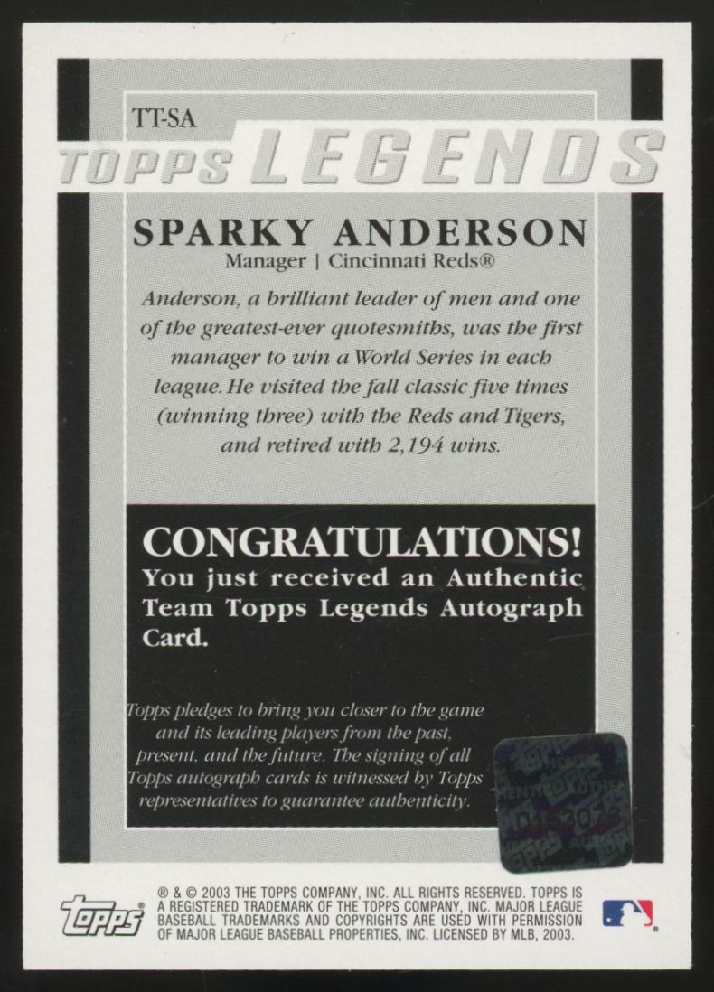 2003 Topps Team Topps Sparky Anderson Legends Auto #TT-SA