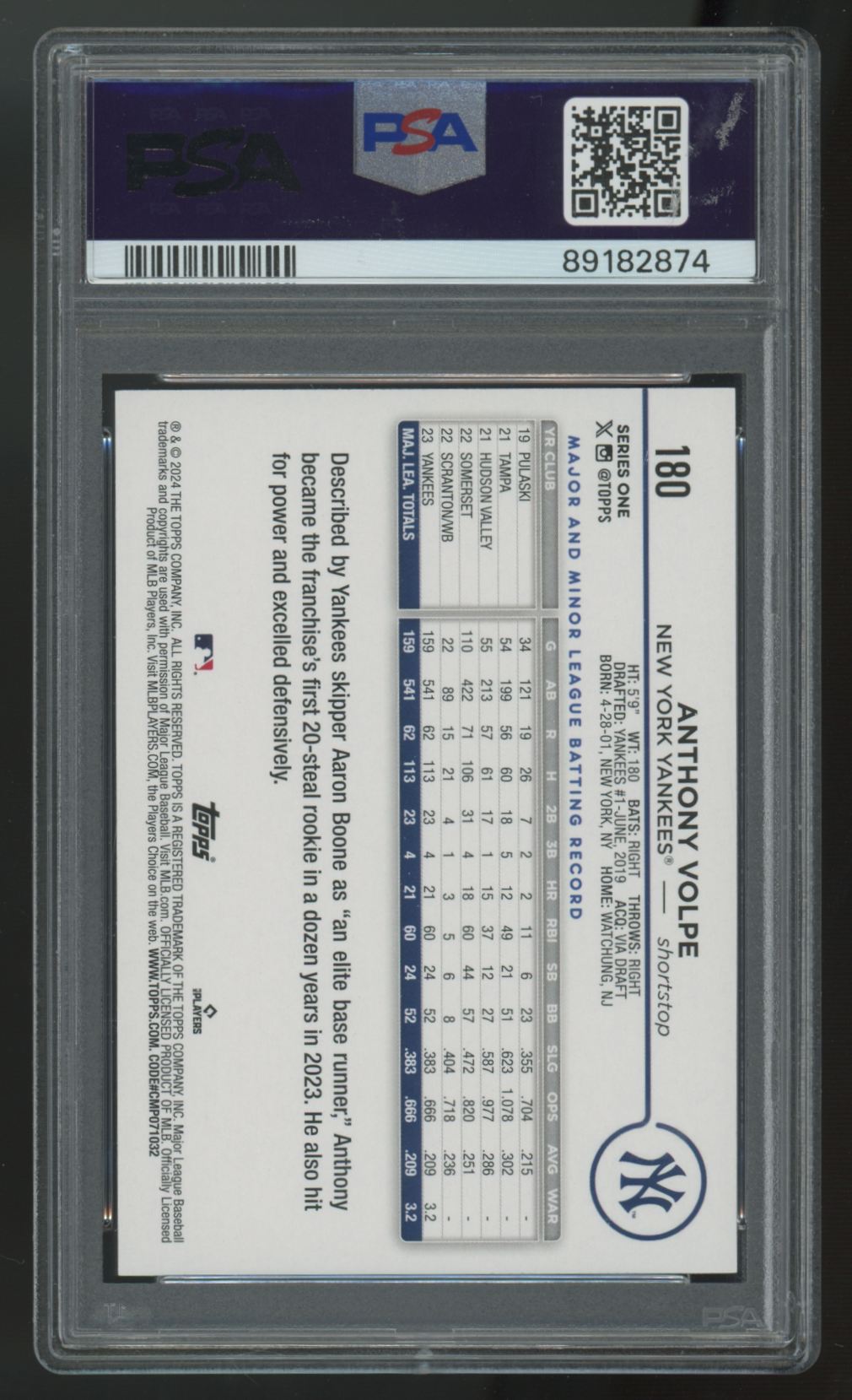 2024 Topps Series One Anthony Volpe RC Team Color Border #180 PSA 10