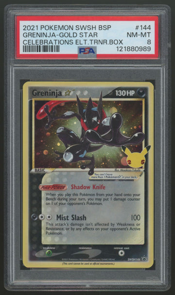 2021 Pokemon Greninja Gold Star Celebrations ETB Promo #144 PSA 8