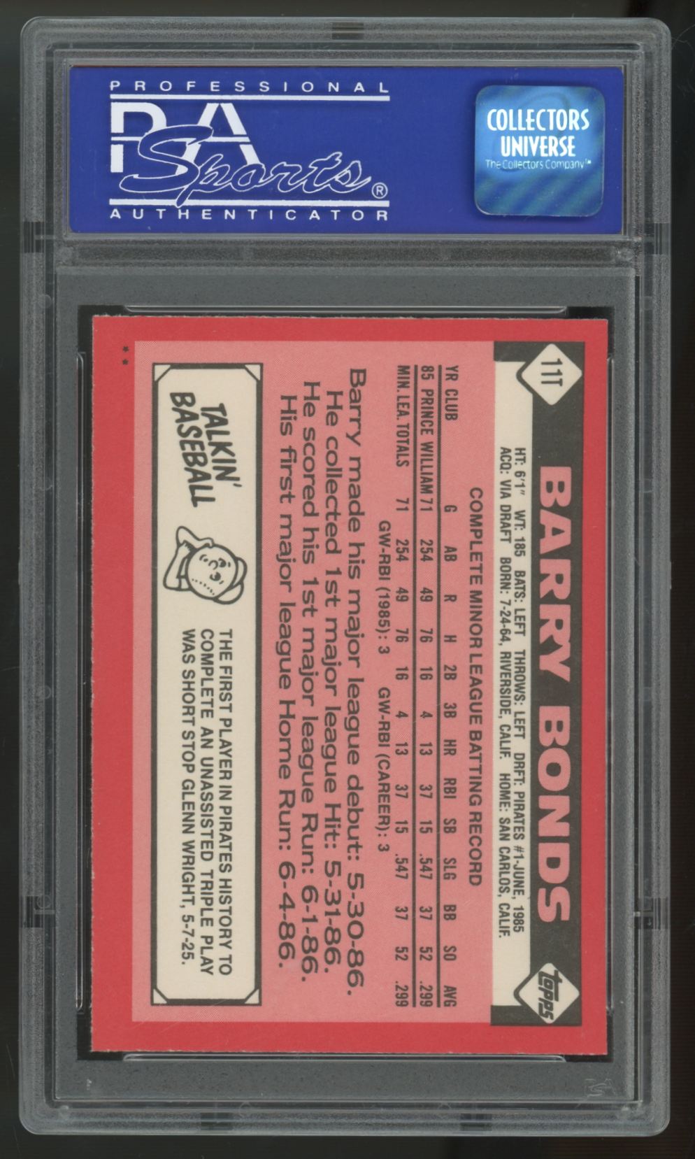 1986 Topps Traded Barry Bonds RC #11T PSA 8 *717
