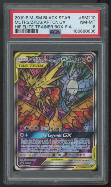 2019 Pokemon Moltres & Zapdos & Articuno GX ETB Promo #SM210 PSA 8