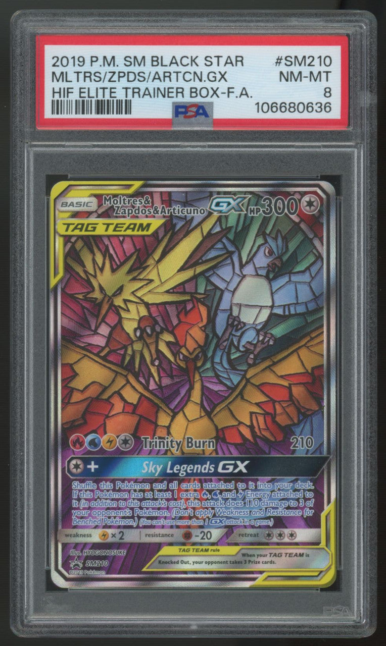 2019 Pokemon Moltres & Zapdos & Articuno GX ETB Promo #SM210 PSA 8