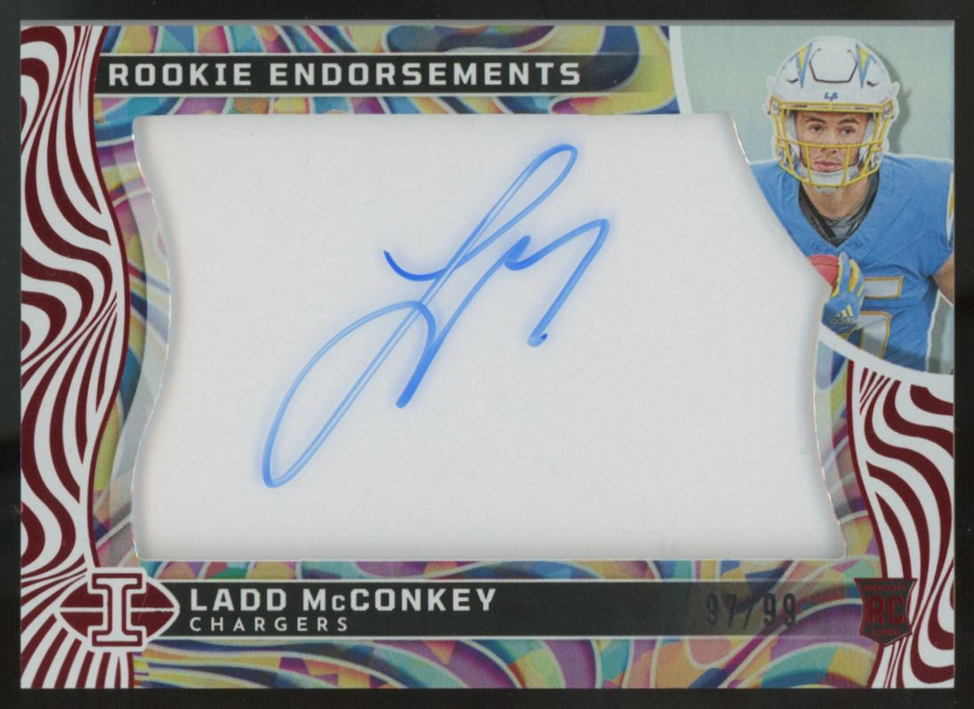 2024 Illusions Ladd McConkey RC Endrosements Red Auto /99 #RE-LMY