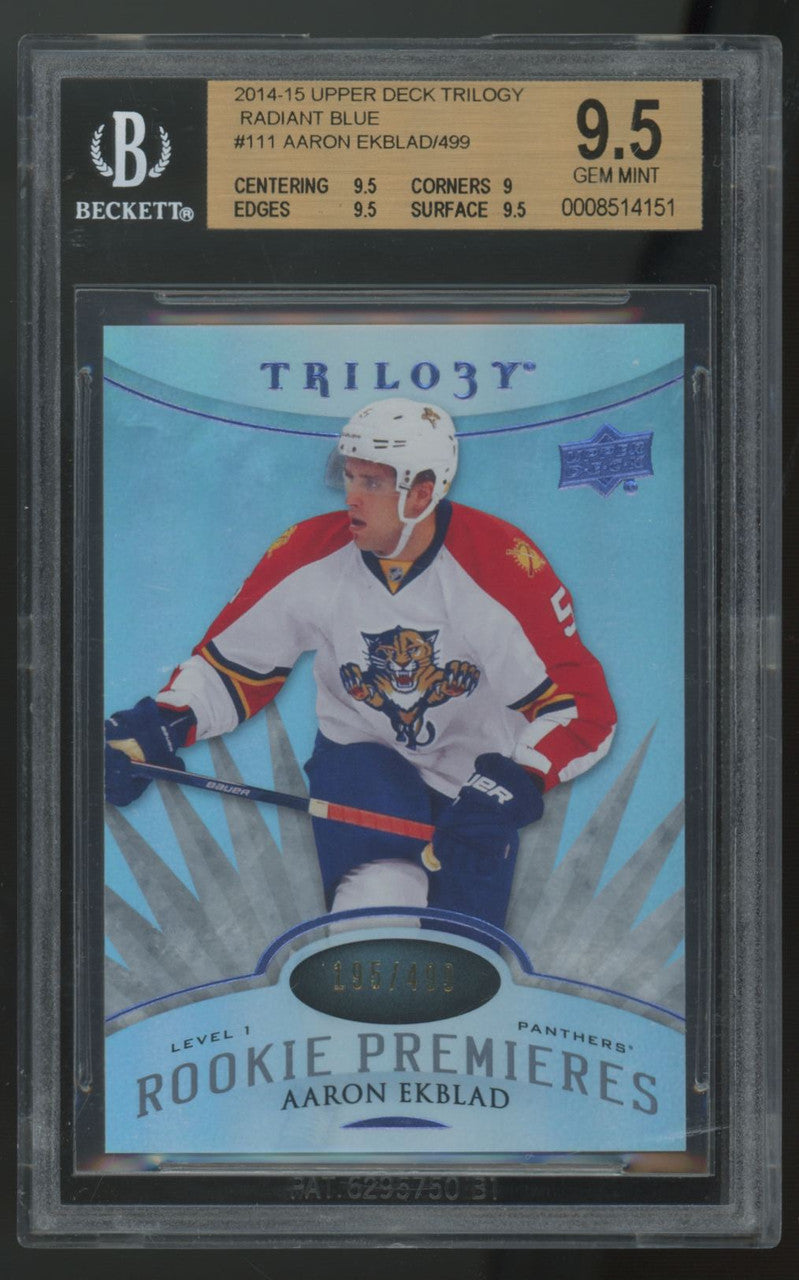 2014-15 Upper Deck Trilogy Aaron Ekblad RC Premieres Radiant Blue /499 BGS 9.5