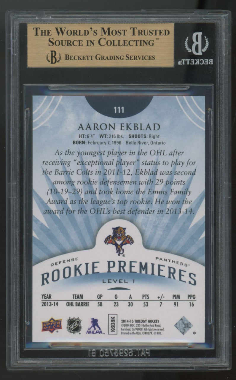 2014-15 Upper Deck Trilogy Aaron Ekblad RC Premieres Radiant Blue /499 BGS 9.5