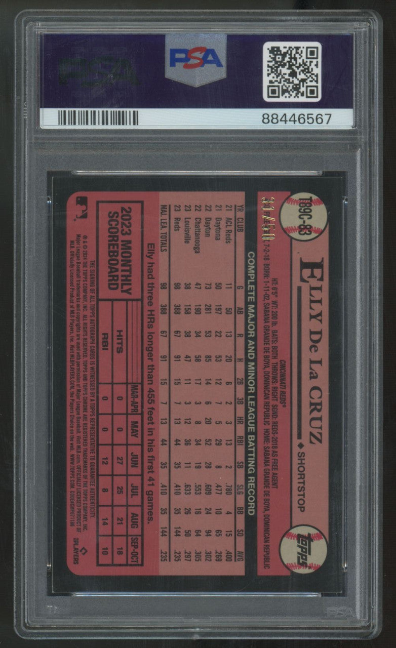 2024 Topps Chrome Silver Pack Elly De La Cruz RC 1989 Gold Auto /50 PSA 9