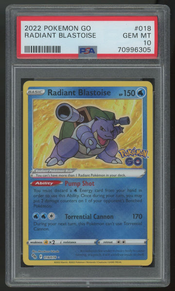 2022 Pokemon Radiant Blastoise Go Holo #018 PSA 10