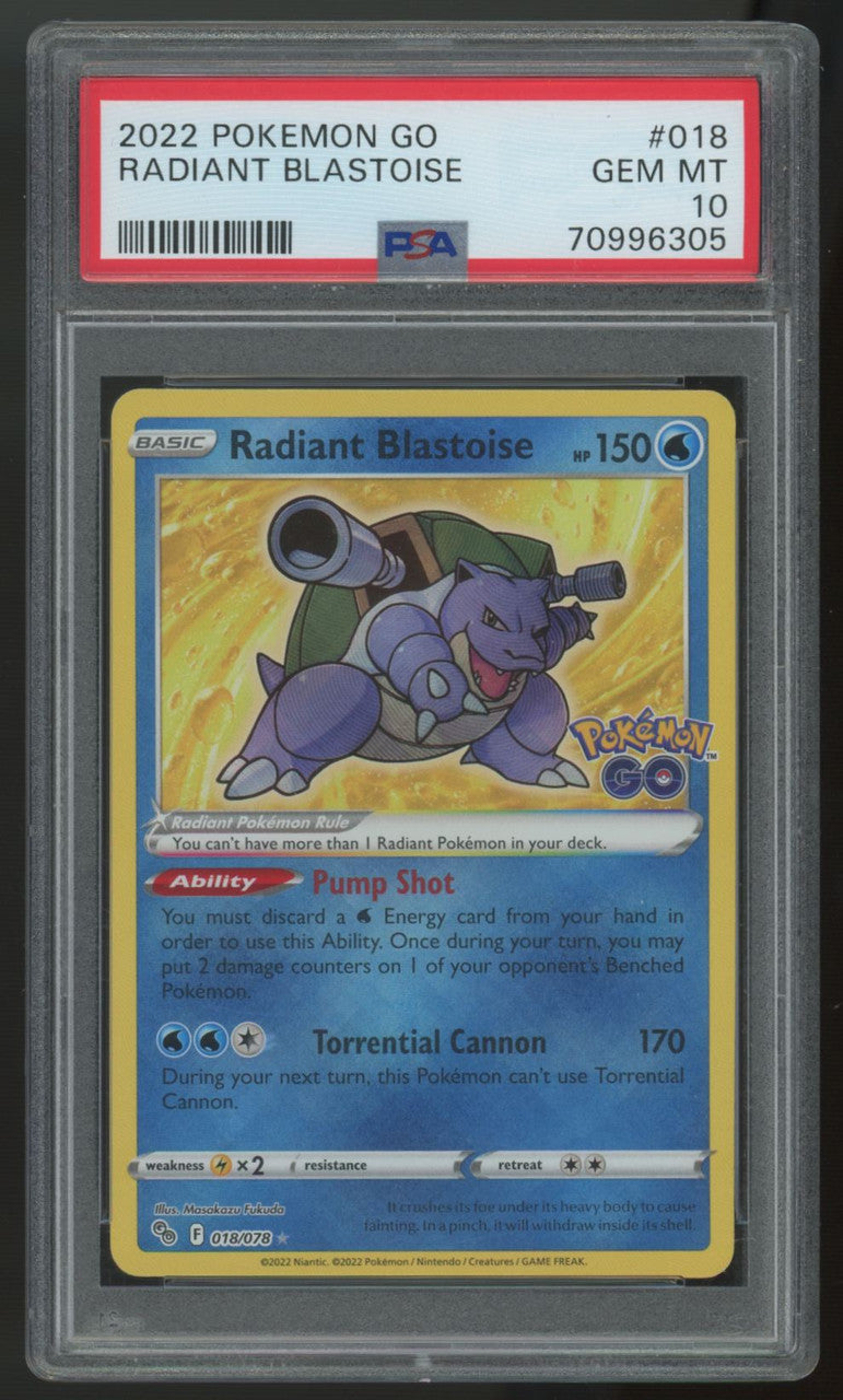 2022 Pokemon Radiant Blastoise Go Holo #018 PSA 10