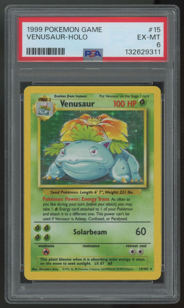1999 Pokemon Venusaur Base Set Unlimited Holo #15 PSA 6 (D)