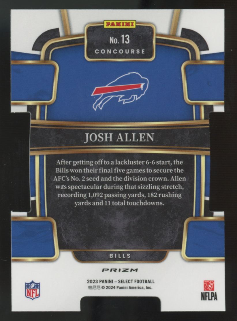 2023 Panini Select Josh Allen Concourse Zebra Die-Cut Prizm SSP #13