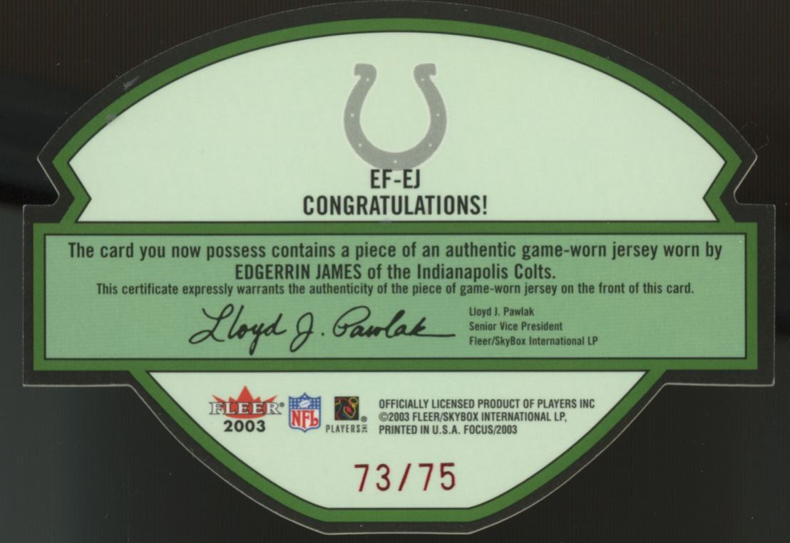 2003 Fleer Focus Edgerrin James Emerald Die Cut /75 #EF-EJ