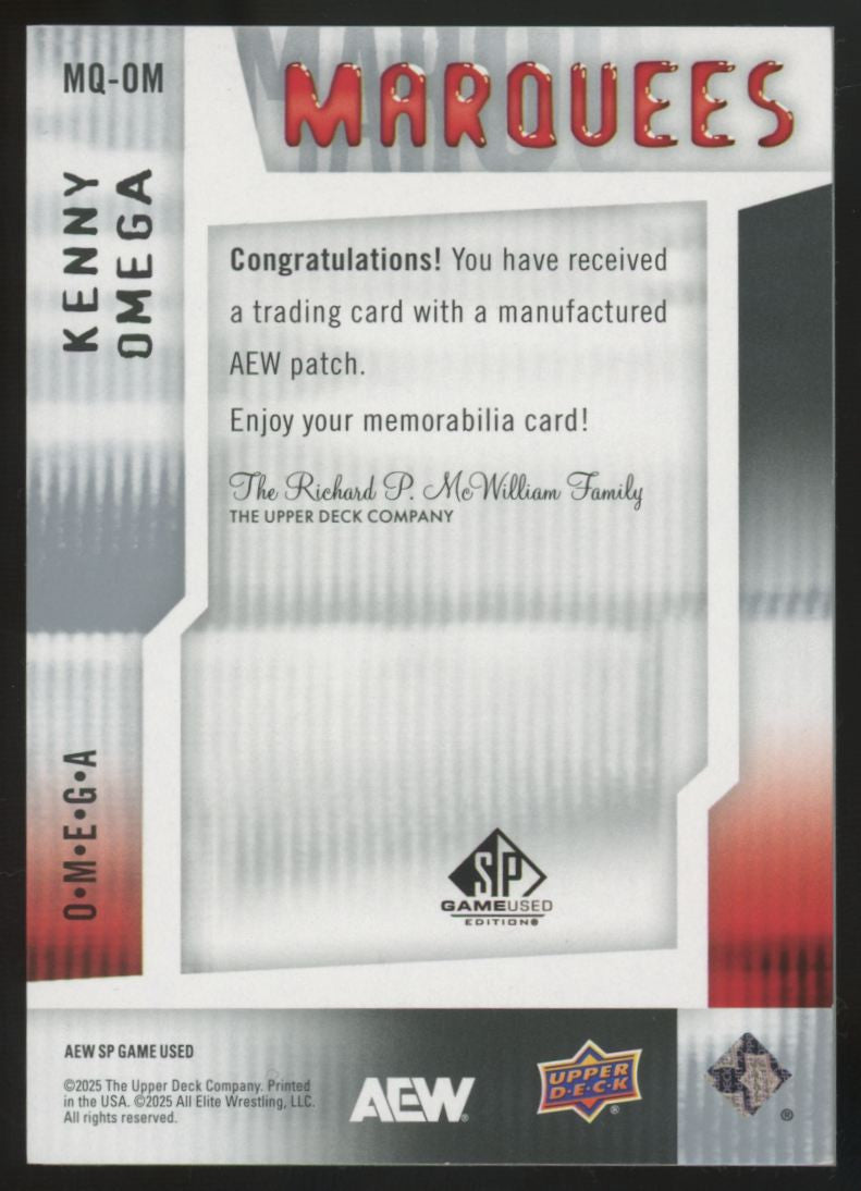 2025 Upper Deck SP Game Used AEW Kenny Omega Marquees Patch /50 #MQ-OM