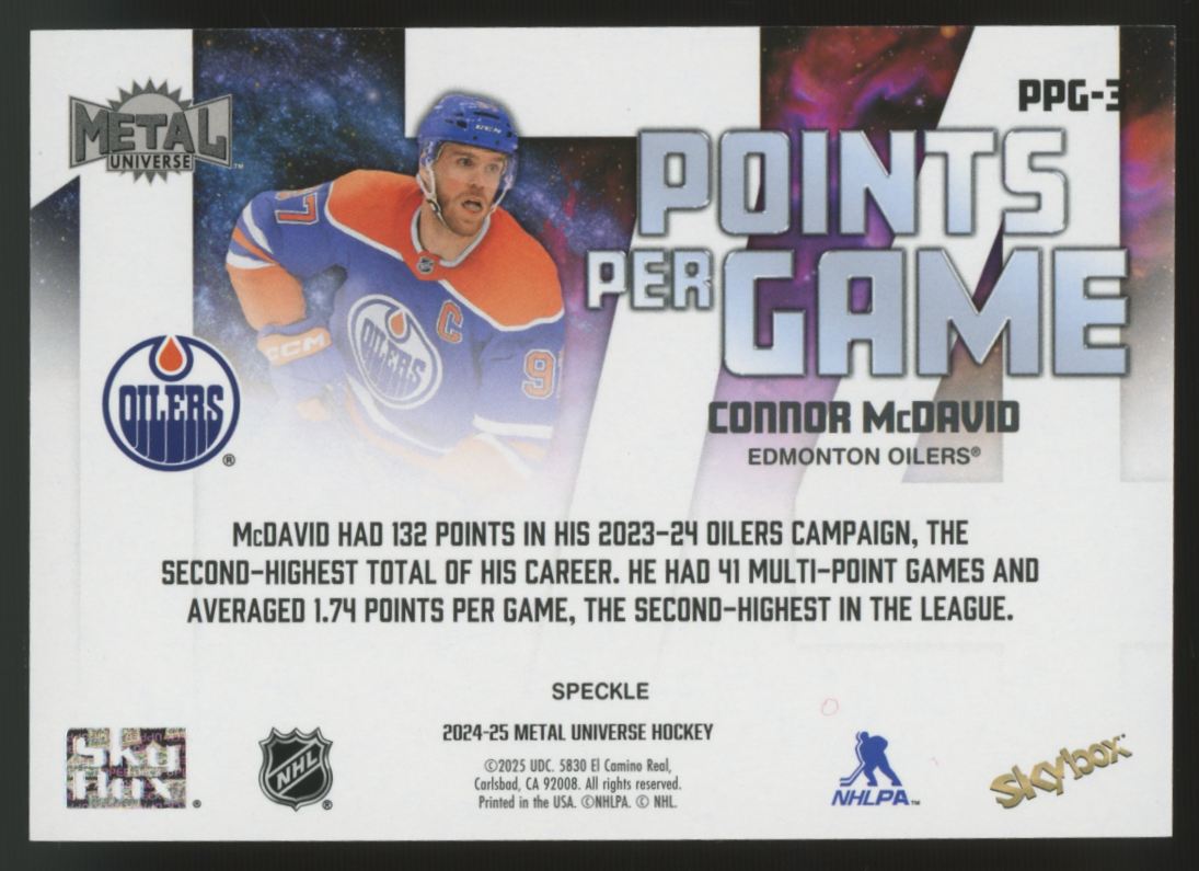 2024/25 UD Metal Universe Connor McDavid Points Per Game Speckle /199 #PPG-3