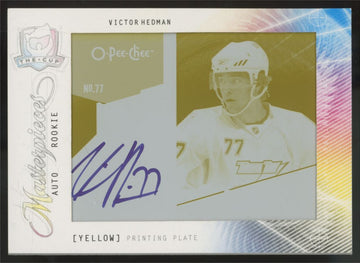 2009-10 UD The Cup Victor Hedman RC Masterpieces Auto Yellow Printing Plate 1/1