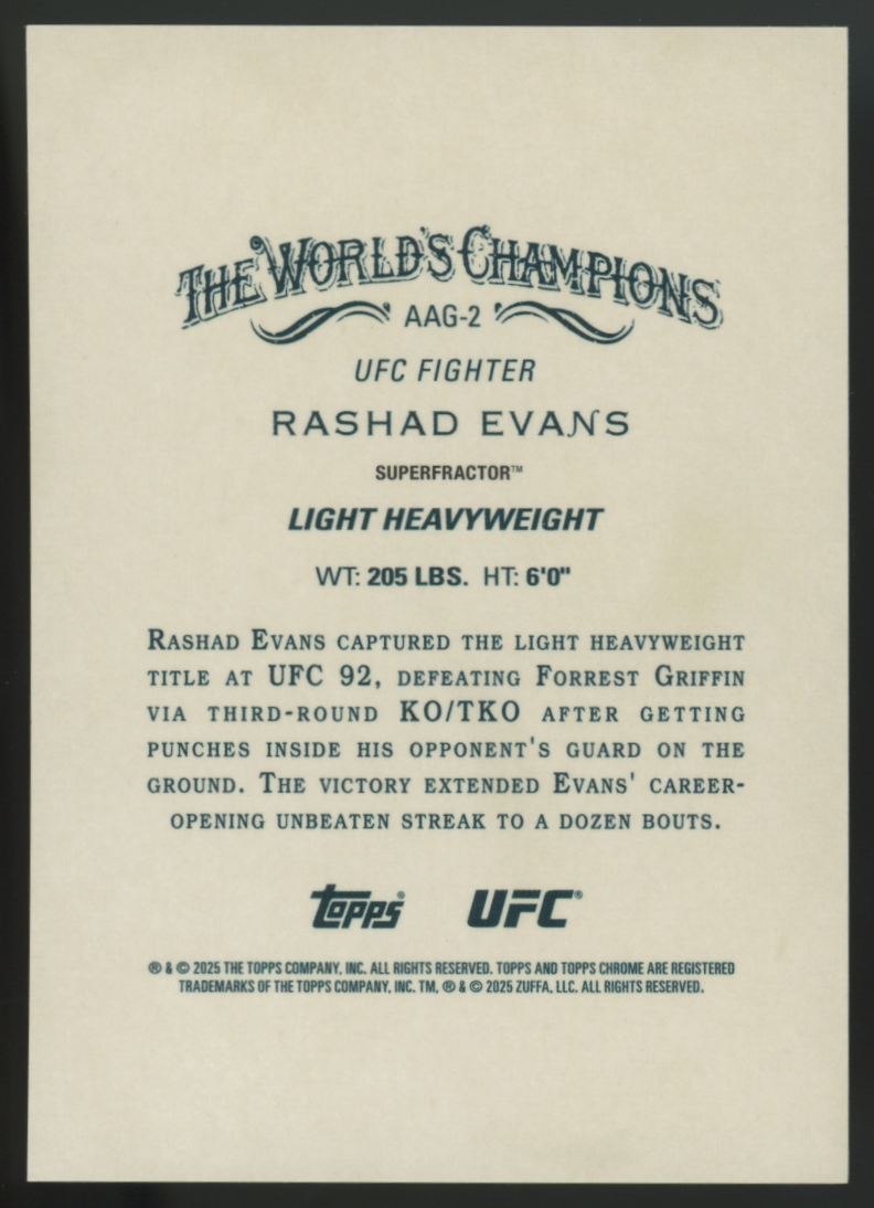 2025 Topps Chrome UFC Rashad Evans Allen & Ginter Superfractor 1/1 #AAG-2