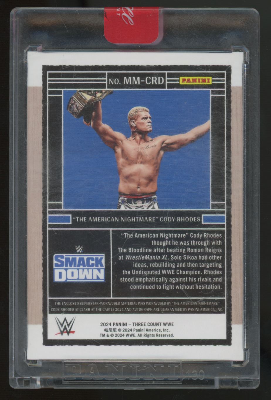 2024 Three Count WWE "The American Nightmare" Cody Rhodes Mat Patch Auto /75