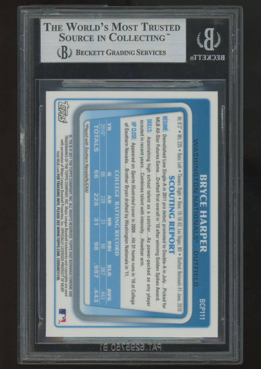 2011 Bowman Chrome Bryce Harper Prospect #BCP111 BGS 9