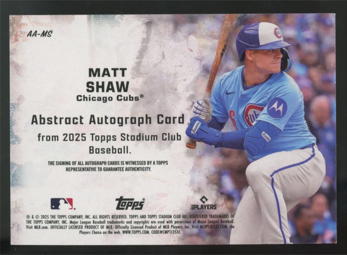 2025 Topps Stadium Club Matt Shaw RC Turquoise Abstract Auto /99 #AA-MS