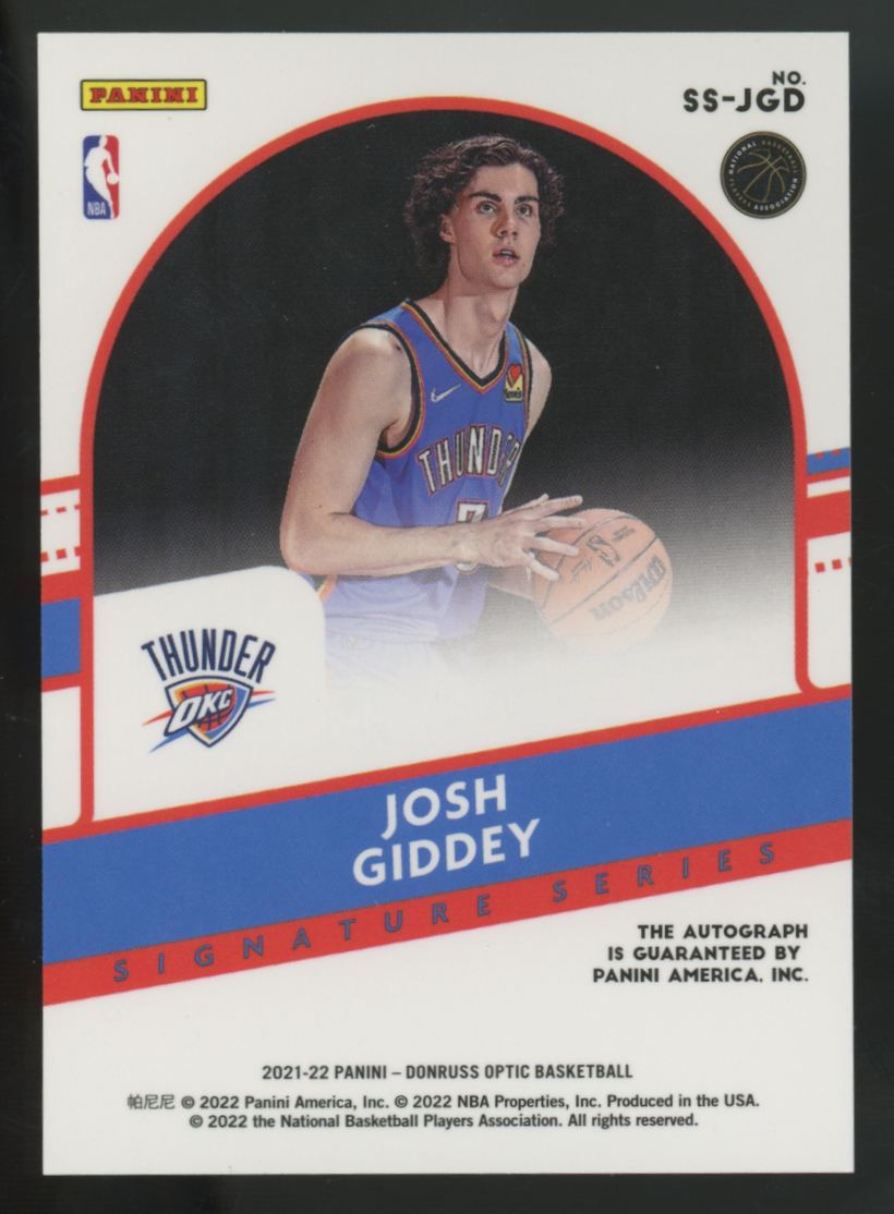 2021-22 Panini Donruss Optic Josh Giddey RC Signature Series Auto #SS-JGD