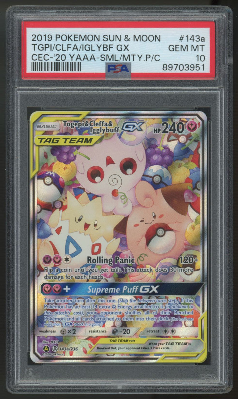 2019 Pokemon Togepi & Cleffa & Igglybuff GX Alt Art Promo #143a PSA 10