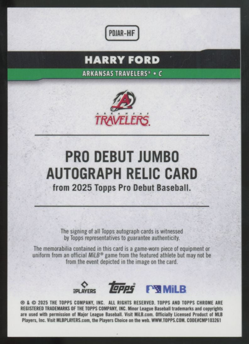 2025 Topps Pro Debut Harry Ford Green Jumbo Patch Auto /99 #PDJAR-HF