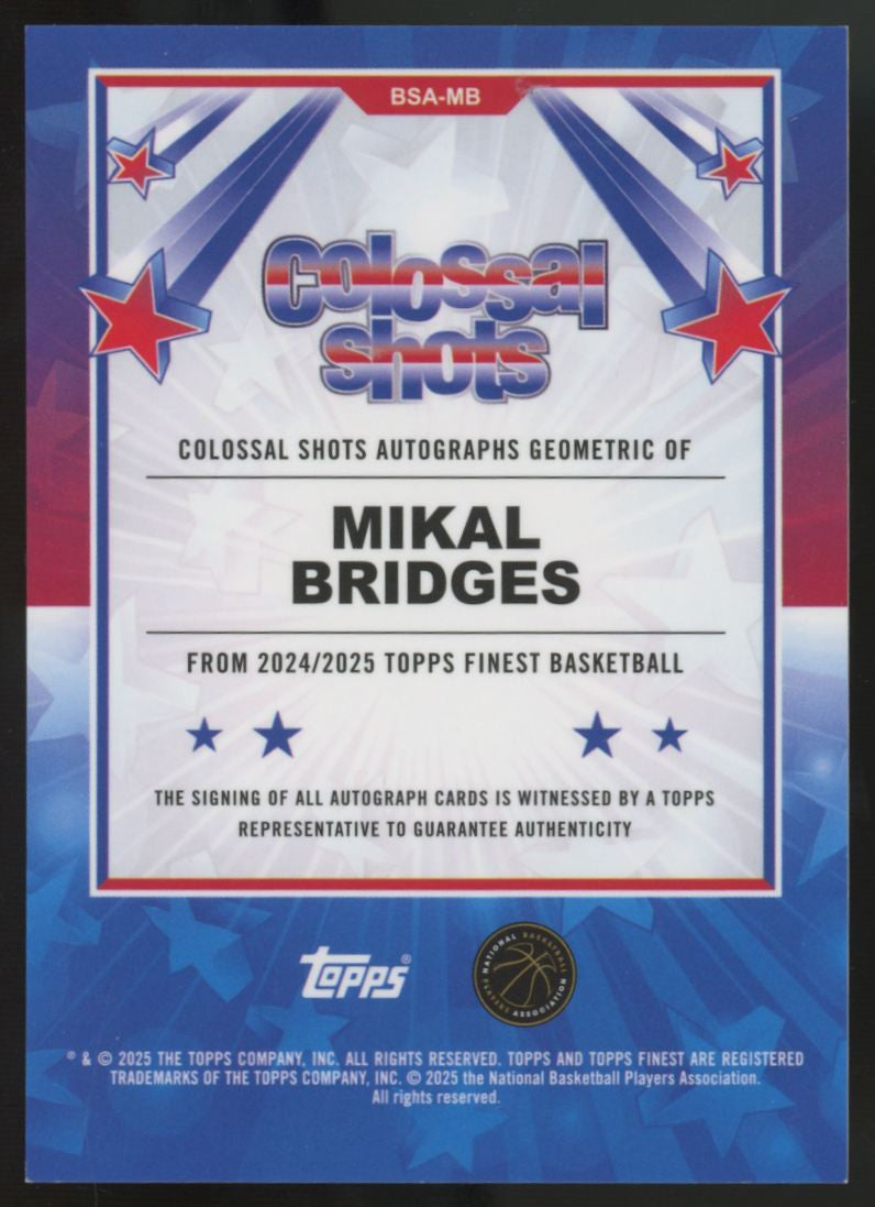 2024-25 Topps Finest Mikal Bridges Red & Black Geometric Colossal Shots Auto /10