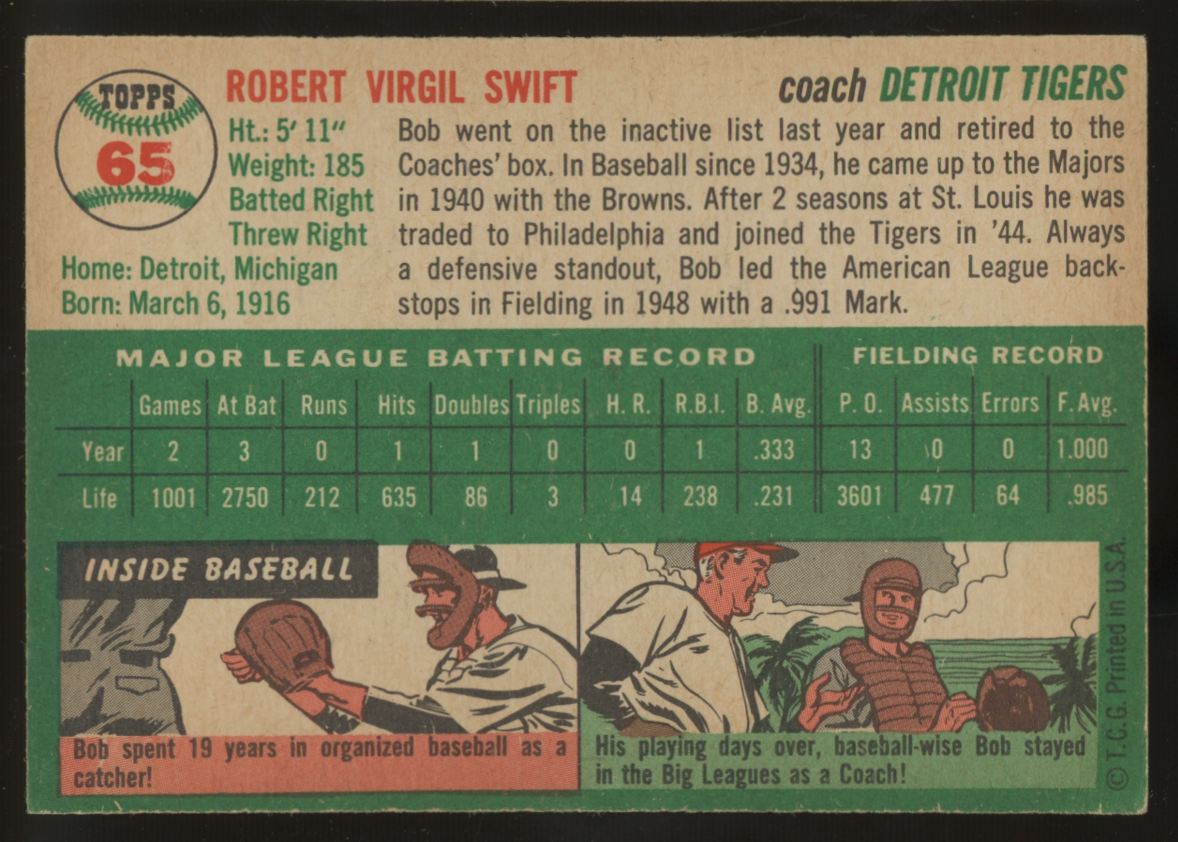 1954 Topps Bob Swift #65 EX-MT