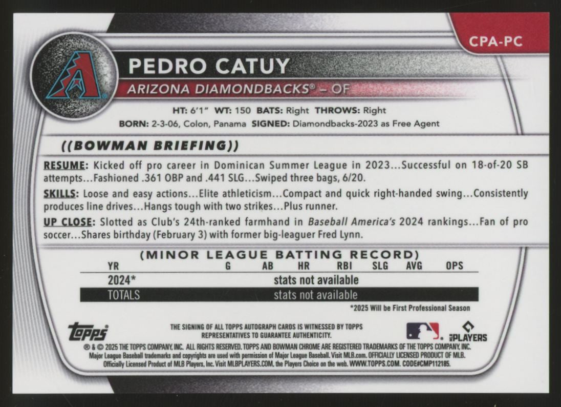 2025 Bowman Chrome Pedro Catuy 1st Blue Lava Refractor Auto /150 #CPA-PC