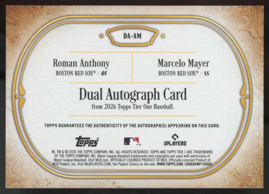 2026 Topps Tier One Roman Anthony Marcelo Mayer Dual Auto Red /25 #DA-AM