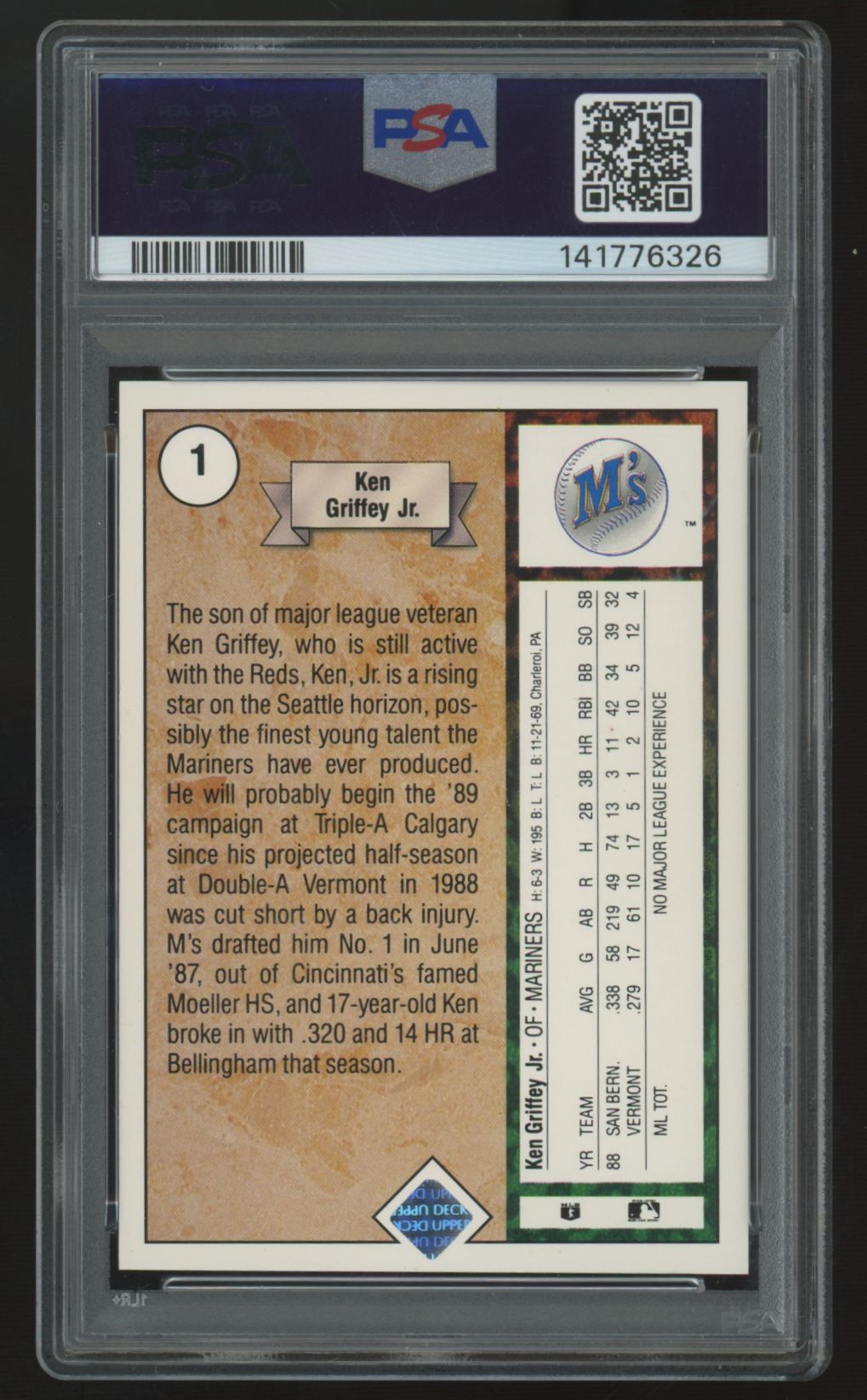 1989 Upper Deck Ken Griffey Jr. RC #1 PSA 8 *326