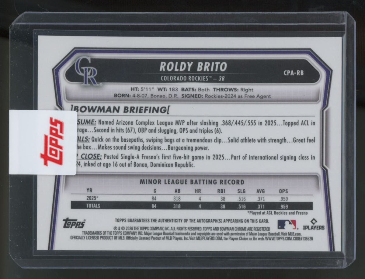 2026 Bowman Chrome Roldy Brito 1st Choice Refractor Auto /150 #CPA-RB