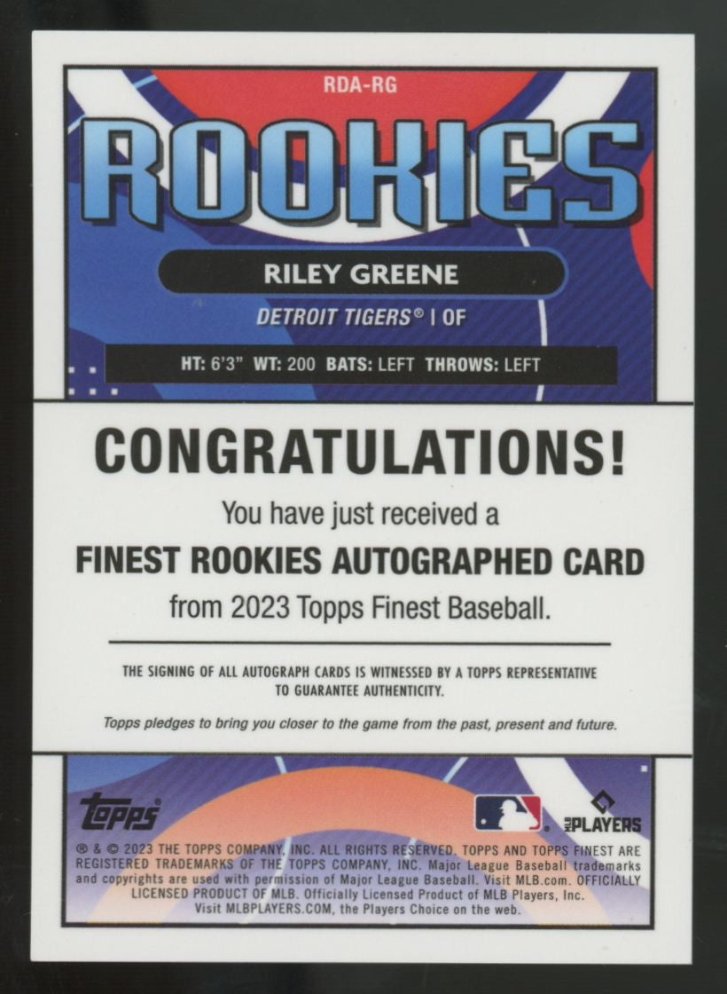 2023 Topps Finest Riley Greene RC Rookies Auto #RDA-RG