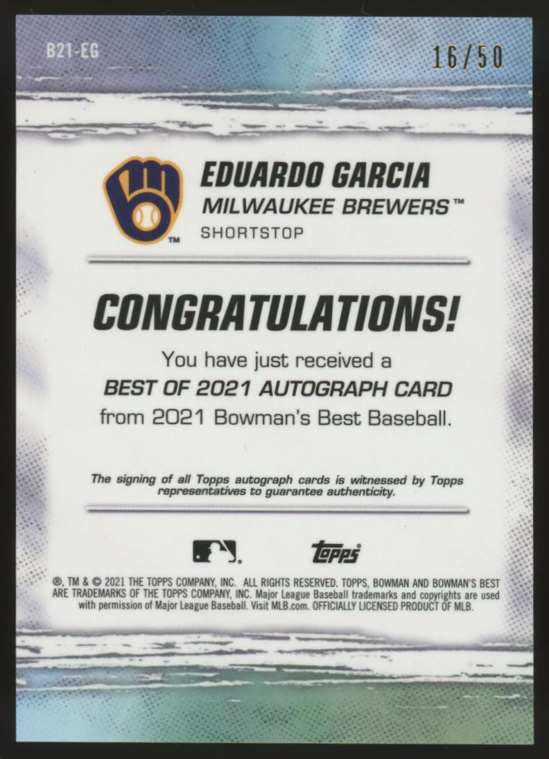 2021 Bowman's Best Eduardo Garcia Auto Gold /50 #B21-EG