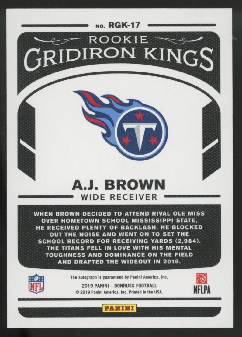 2019 Panini Donruss A.J. Brown RC Gridiron Kings Auto /49 #RGK-17