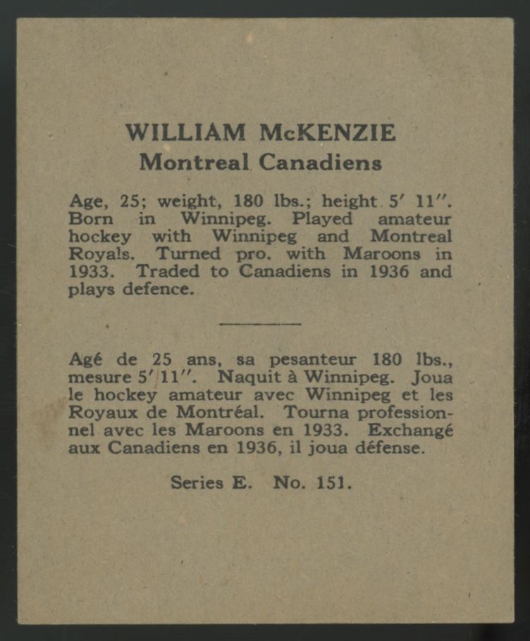 1937-38 O-Pee-Chee William McKenzie Series E #151 VG