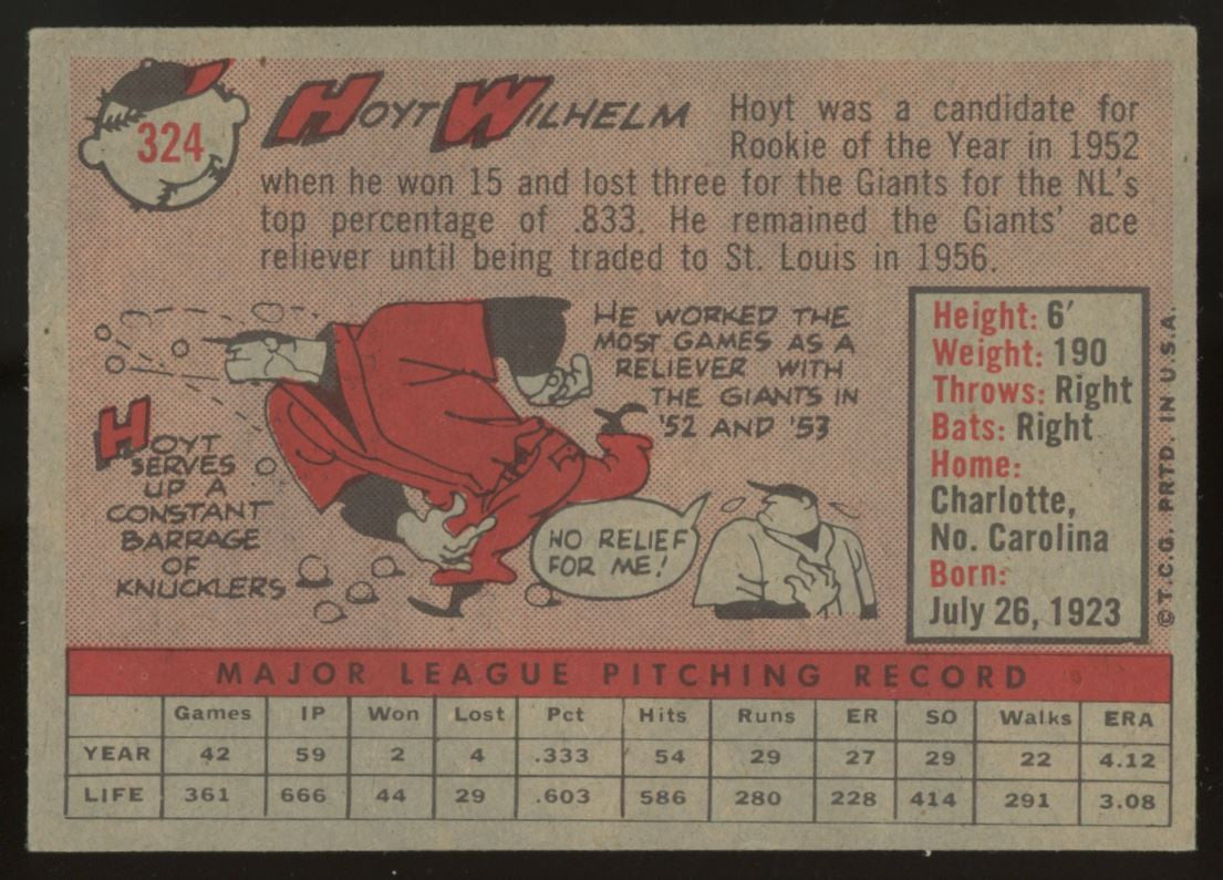 1958 Topps Hoyt Wilhelm #324 EX+