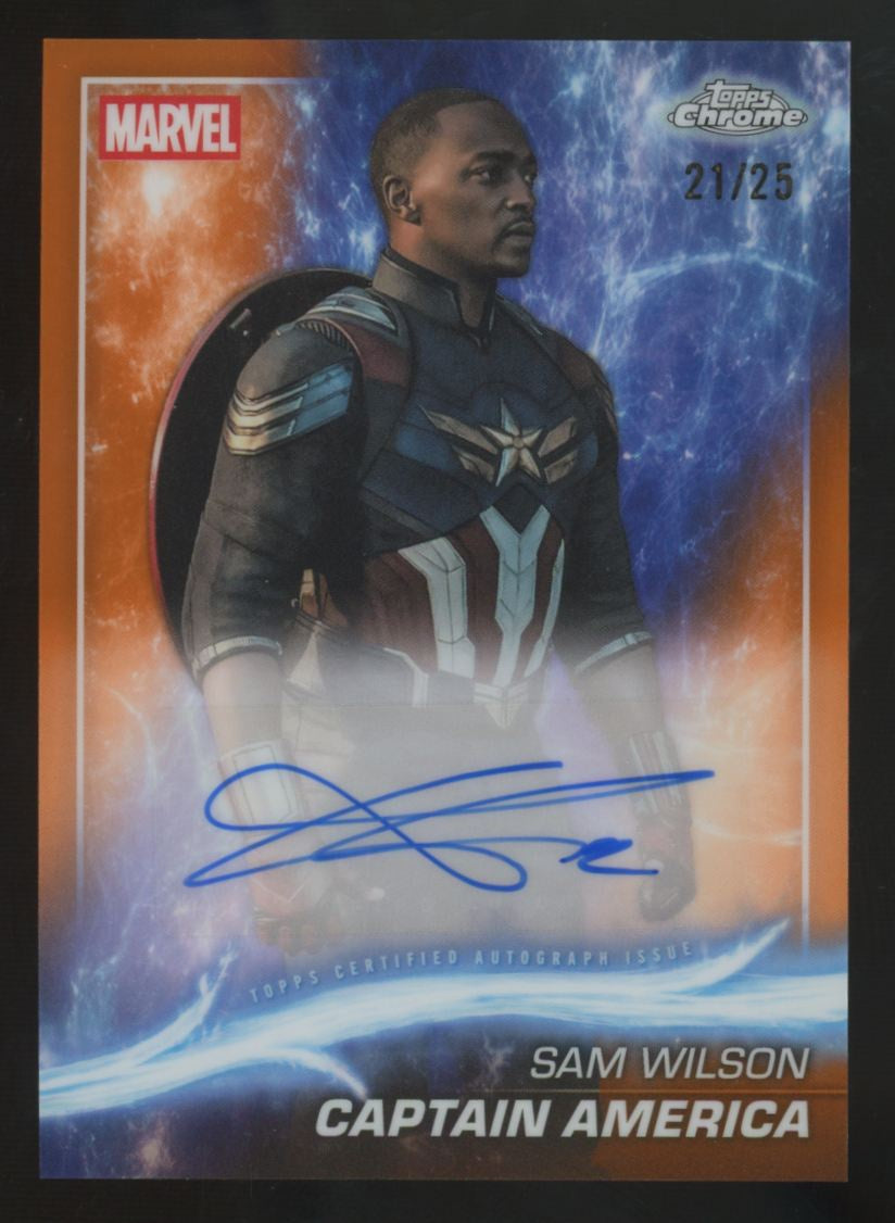 2025 Topps Marvel Studios Chrome Anthony Mackie/Captain America Orange Auto /25