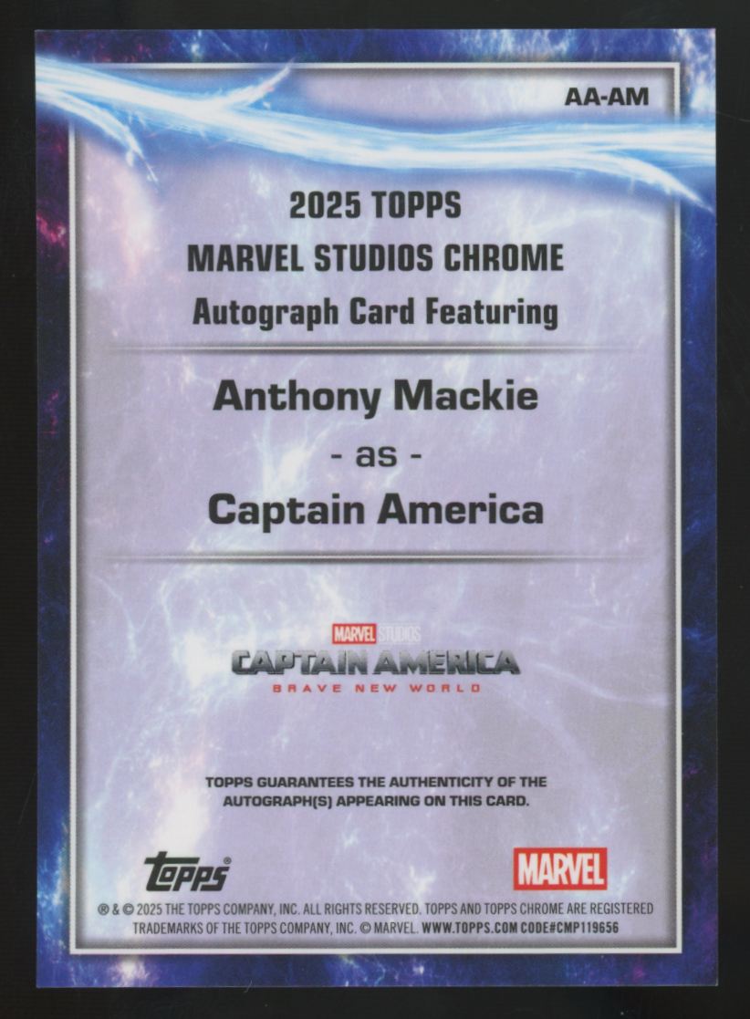 2025 Topps Marvel Studios Chrome Anthony Mackie/Captain America Orange Auto /25