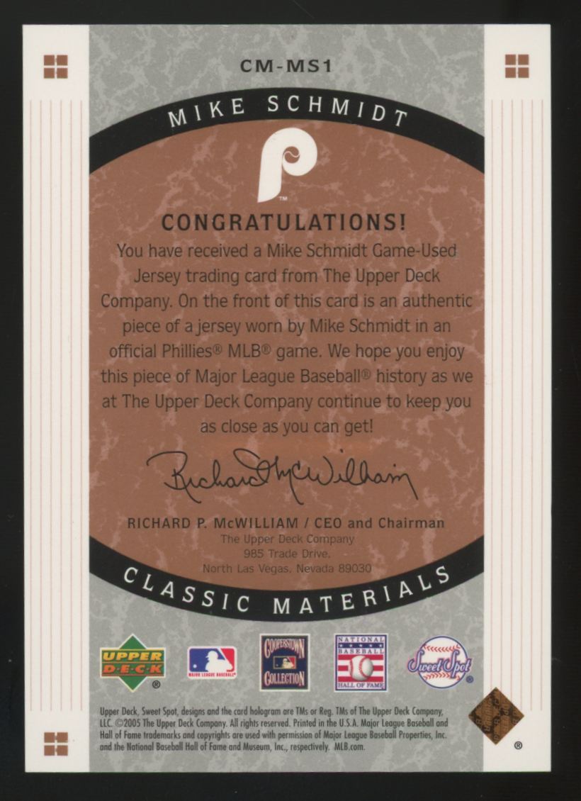 2005 Upper Deck Sweet Spot Classic Mike Schmidt Patch #CM-MS1
