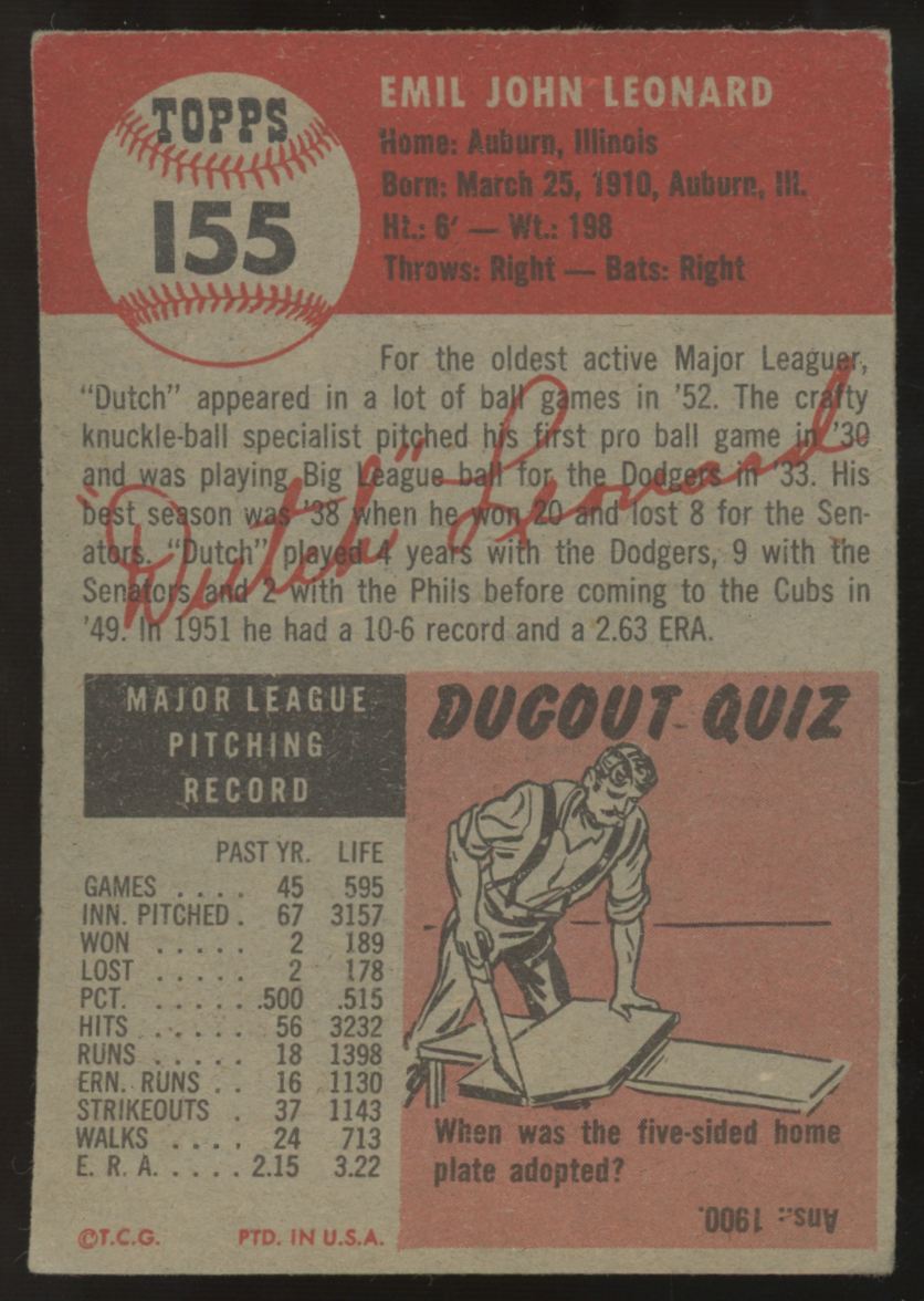 1953 Topps Dutch Leonard #155 VG